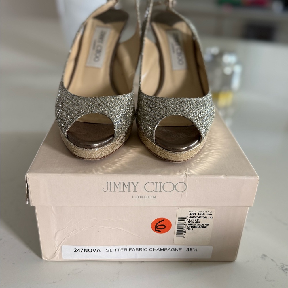 Jimmy Choo Sparkling Gold Peep-Toe Heels